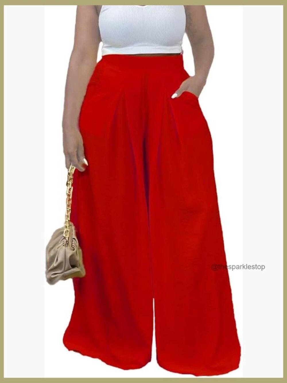 Wide Leg Flowy Palazzo Pants with Pockets High Waist Casual Trousers